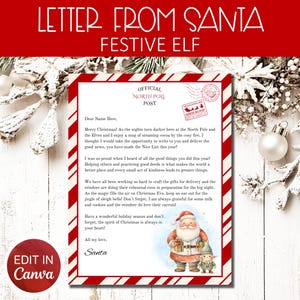 Carta de Papá Noel. Carta imprimible de Papá Noel, carta de Navidad, carta de Nochebuena, regalo de Navidad, temporada festiva, Papá Noel cree