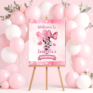 Personalized Minnie Mouse Welcome Sign, Pink Minnie Birthday Banner, Printable Birthday Welcome Banner, Editable Minnie Party Welcome Sign