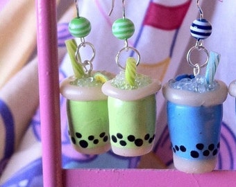 Green Kiwi Starfruit Milk Bubble Boba Tea Earrings