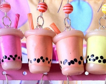 Orange Milk Bubble Boba Tea Earrings