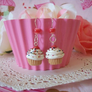 Cupcake Earrings Choose from three flavors Vanilla Chocolate or Pink Made to Order image 2