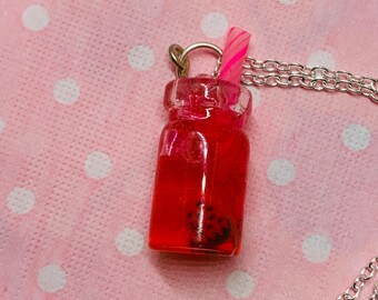 Strawberry Refresher Drink Necklace