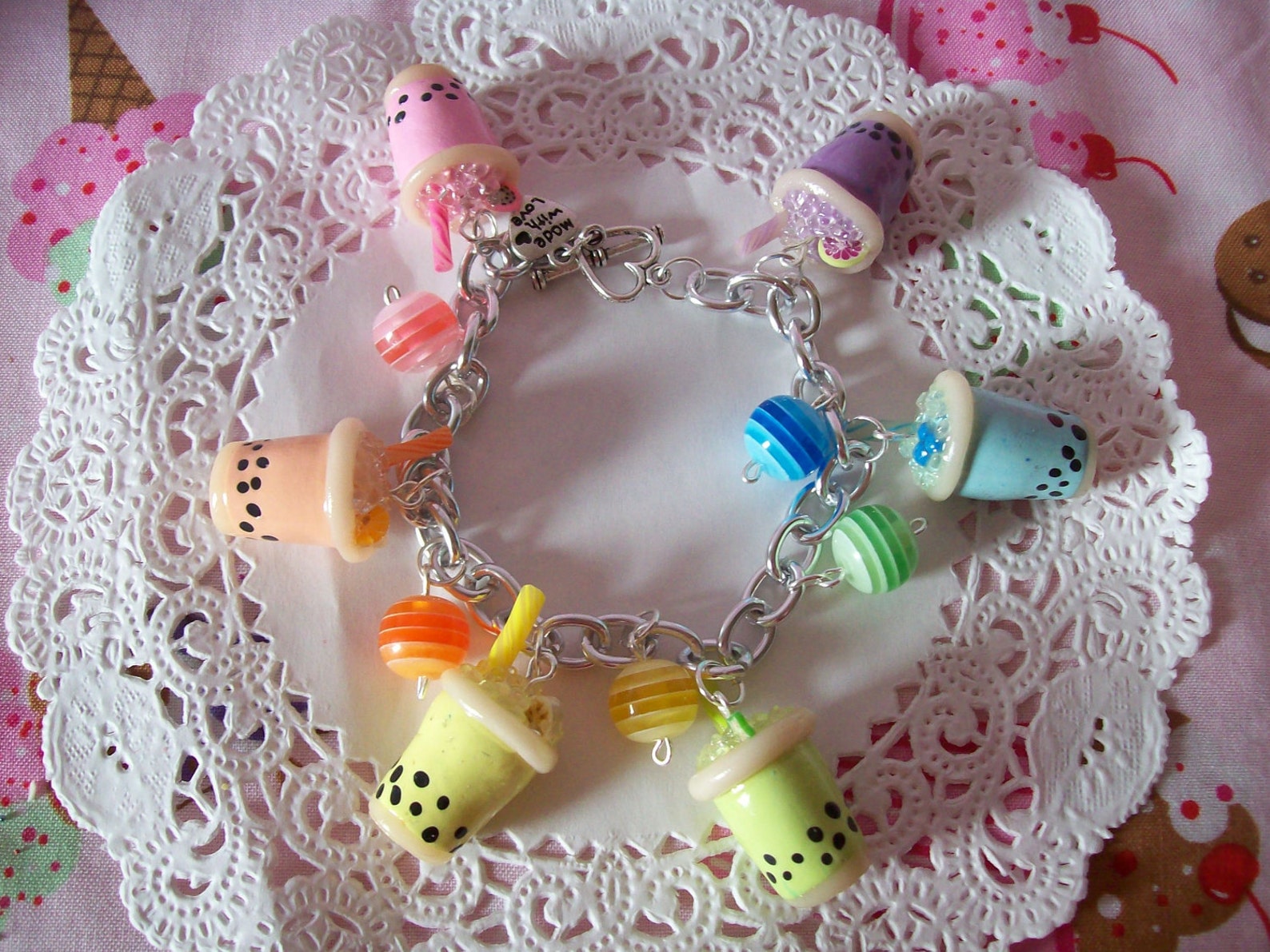Rainbow Bubble Tea Charm Bracelet Made to Order Etsy