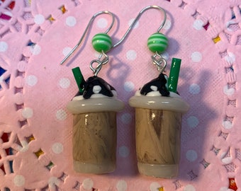 Earrings Starbucks mocha frappuccino coffee chocolate drink dangle clay charms