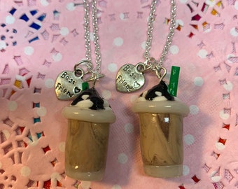 Starbucks Best friend necklaces frappuccino mocha coffee chocolate drink clay miniature charms