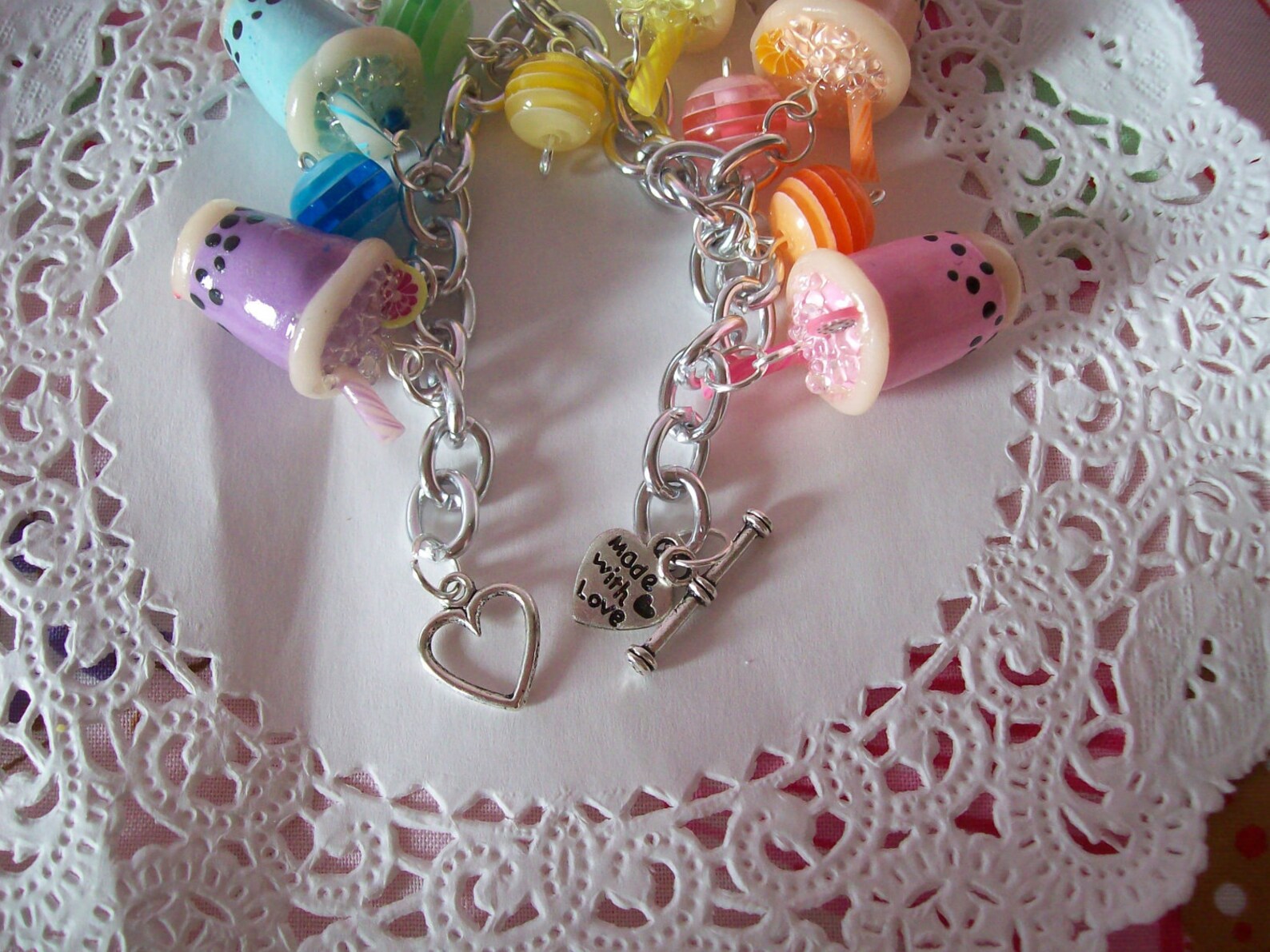 Rainbow Bubble Tea Charm Bracelet Made to Order Etsy