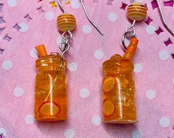 Orange Tangerine Refresher Drink Earrings