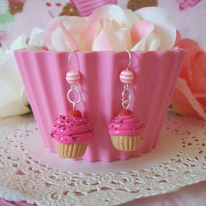 Cupcake Earrings Choose from three flavors Vanilla Chocolate or Pink Made to Order image 4