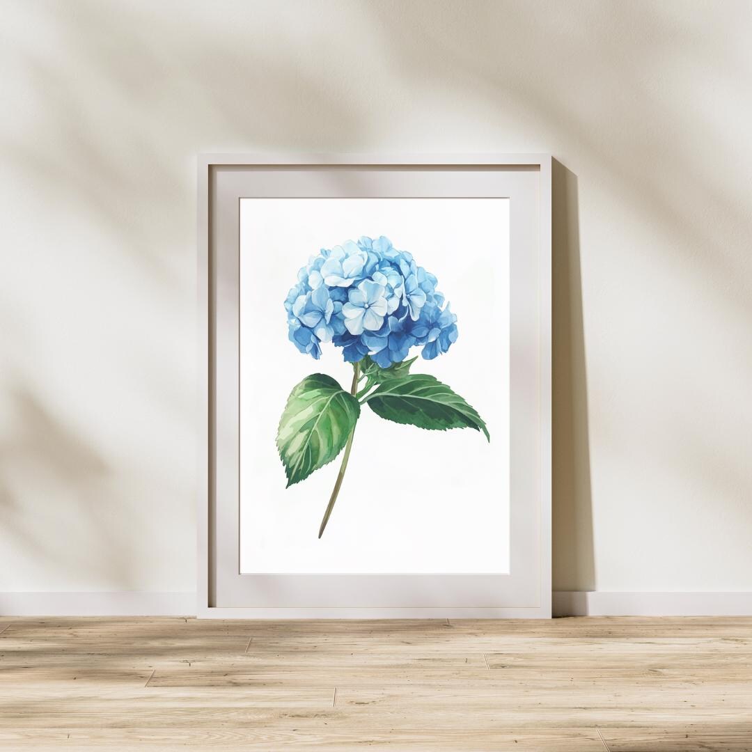 Blue Hydrangea Watercolor Art Print – Elegant Botanical Wall Decor ...