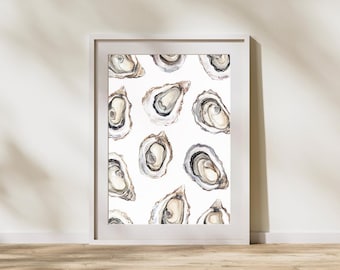 Oyster Watercolor Art Print – Coastal Wall Art – Digital Download – Beach-Inspired Decor