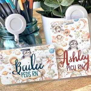 Pediatric nurse, Personalized name badge, Badge back, Badge buddy, Healthcare worker accessory, Nurse badge buddy, Space animal name badge