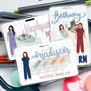 Mother Baby, Personalized name badge, Badge back, Badge buddy, Healthcare worker accessory, Nurse badge buddy, Medical name badge