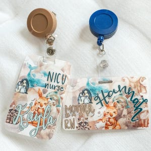 Personalized name badge, Badge back, Badge buddy, Healthcare worker accessory, Nurse badge buddy, Mom baby animals name badge