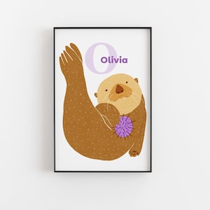 Otter Custom Name Alphabet Initial Poster | Personalized Baby Room Decor | Custom Initials | O Alphabet Print | Nature-Inspired Nursery Art
