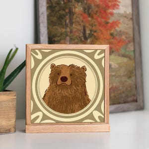 Bear Portrait Poster | Woodland Animal Artwork for Cottagecore Nursery, Kids Room, Playroom, Rustic Cabin
