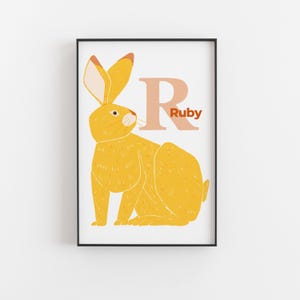 Rabbit Custom Name Alphabet Initial Poster | Personalized Baby Room Decor | Custom Initials | R Alphabet Print | Nature-Inspired Nursery Art
