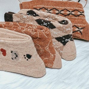 Wool Knitted Cozy Mid-Calf Socks, Warm and Soft Knit Socks for Spring, Cute Retro Bear Socks, Wool Comfort Fit, Men Women Spring Socks Gift image 8