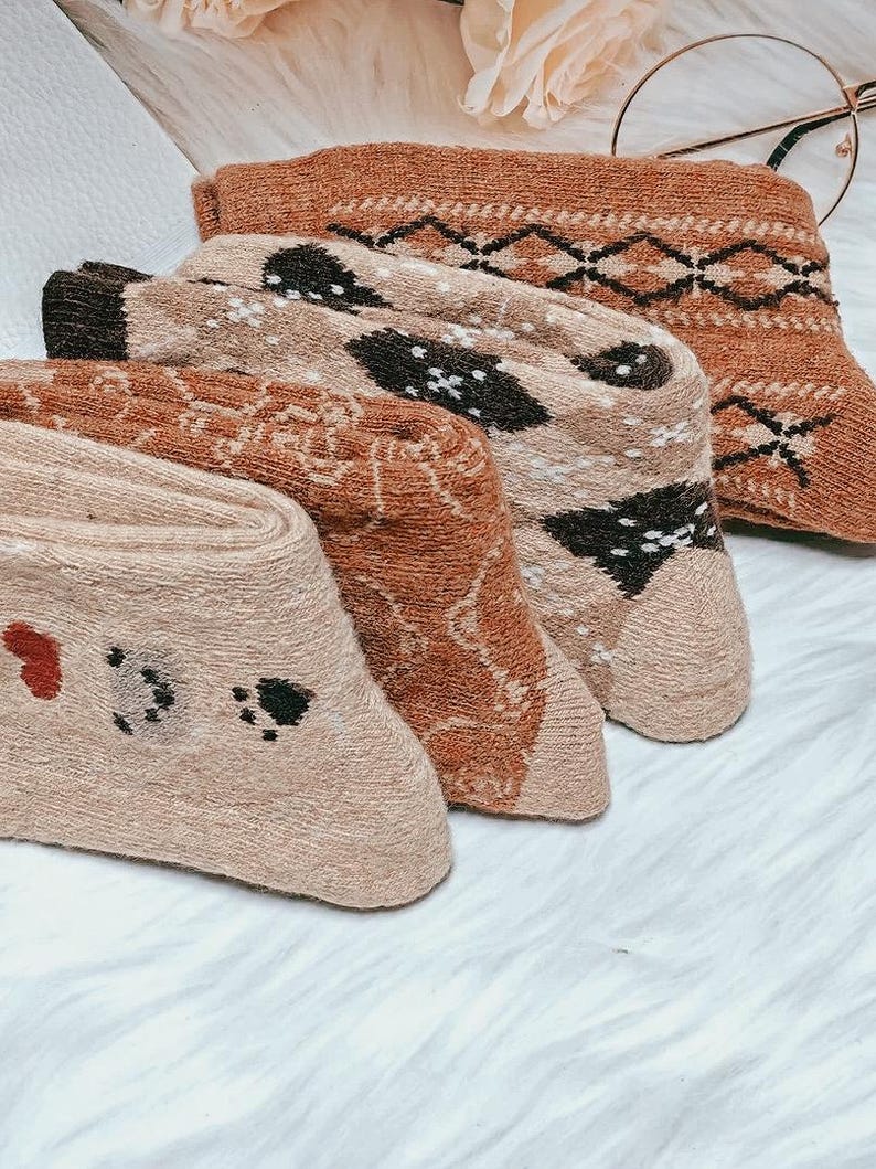 Wool Knitted Cozy Mid-Calf Socks, Warm and Soft Knit Socks for Spring, Cute Retro Bear Socks, Wool Comfort Fit, Men Women Spring Socks Gift image 8