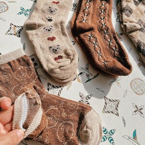 Wool Knitted Cozy Mid-Calf Socks, Warm and Soft Knit Socks for Spring, Cute Retro Bear Socks, Wool Comfort Fit, Men Women Spring Socks Gift image 7