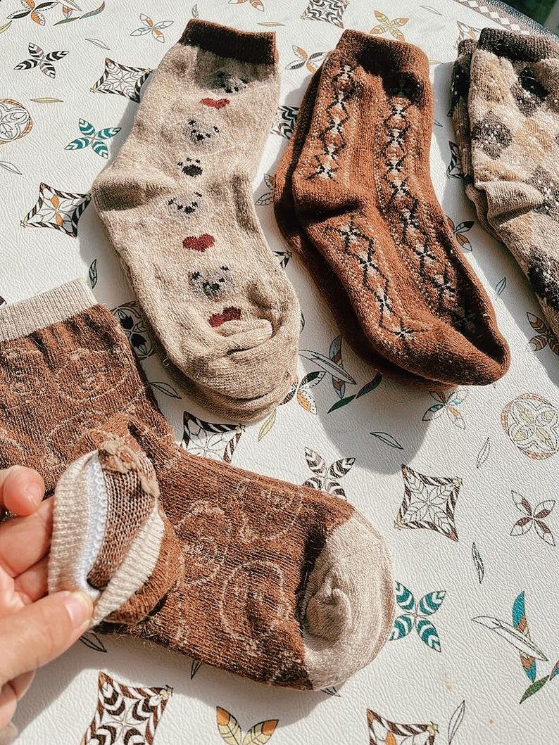 Wool Knitted Cozy Mid-Calf Socks, Warm and Soft Knit Socks for Spring, Cute Retro Bear Socks, Wool Comfort Fit, Men Women Spring Socks Gift image 7