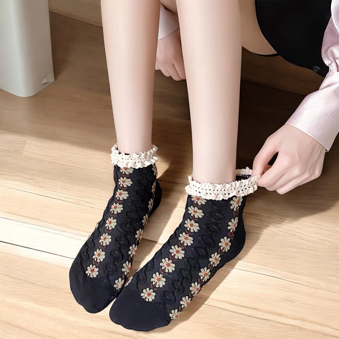 5 Pairs Women Vintage Lacework Cotton Socks