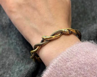 Antique Bronze 24k Gold-Plated Snake Bracelet, Exquisite Jewelry for Mystery, Ideal Gift for Halloween, Birthday Gift for Mom, Gift for Girl