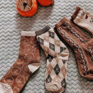 Wool Knitted Cozy Mid-Calf Socks, Warm and Soft Knit Socks for Spring, Cute Retro Bear Socks, Wool Comfort Fit, Men Women Spring Socks Gift image 6