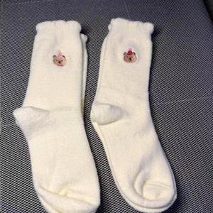 White Cozy Cute Plush Socks, Thicken Fleece Lining Socks for Her, Cute Socks with Bear Embroidery, Warm and Cozy Thick Footwear for Girls