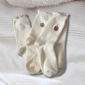 White Cozy Cute Plush Socks, Thicken Fleece Lining Socks for Her, Cute Socks with Bear Embroidery, Warm and Cozy Thick Footwear for Girls image 10