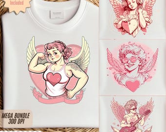 Retro Cupid Mega Bundle, Transparent Background, Value Pack, Valentine PNG, Galentines, Vector Images, Sublimation design, Valentines Day
