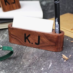 Porte-cartes de visite personnalisé - Présentoir personnalisé en bois pour cartes de visite et stylos pour organisateur de bureau
