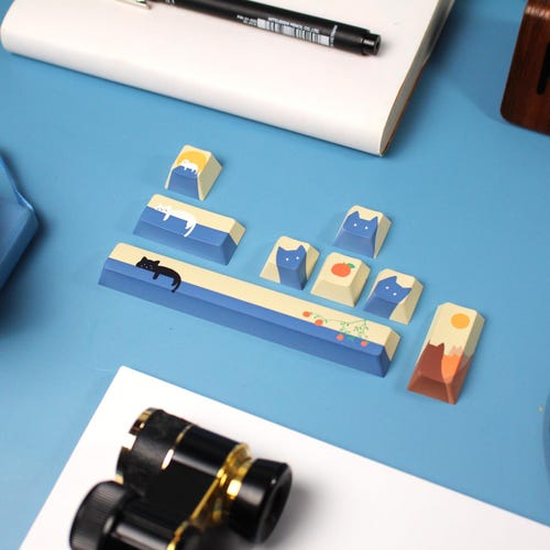 Juego de teclas de gato: Tecla Esc artesanal PBT, barra espaciadora para teclado mecánico, lindas teclas de gato, teclas de escape minimalistas hechas a mano.