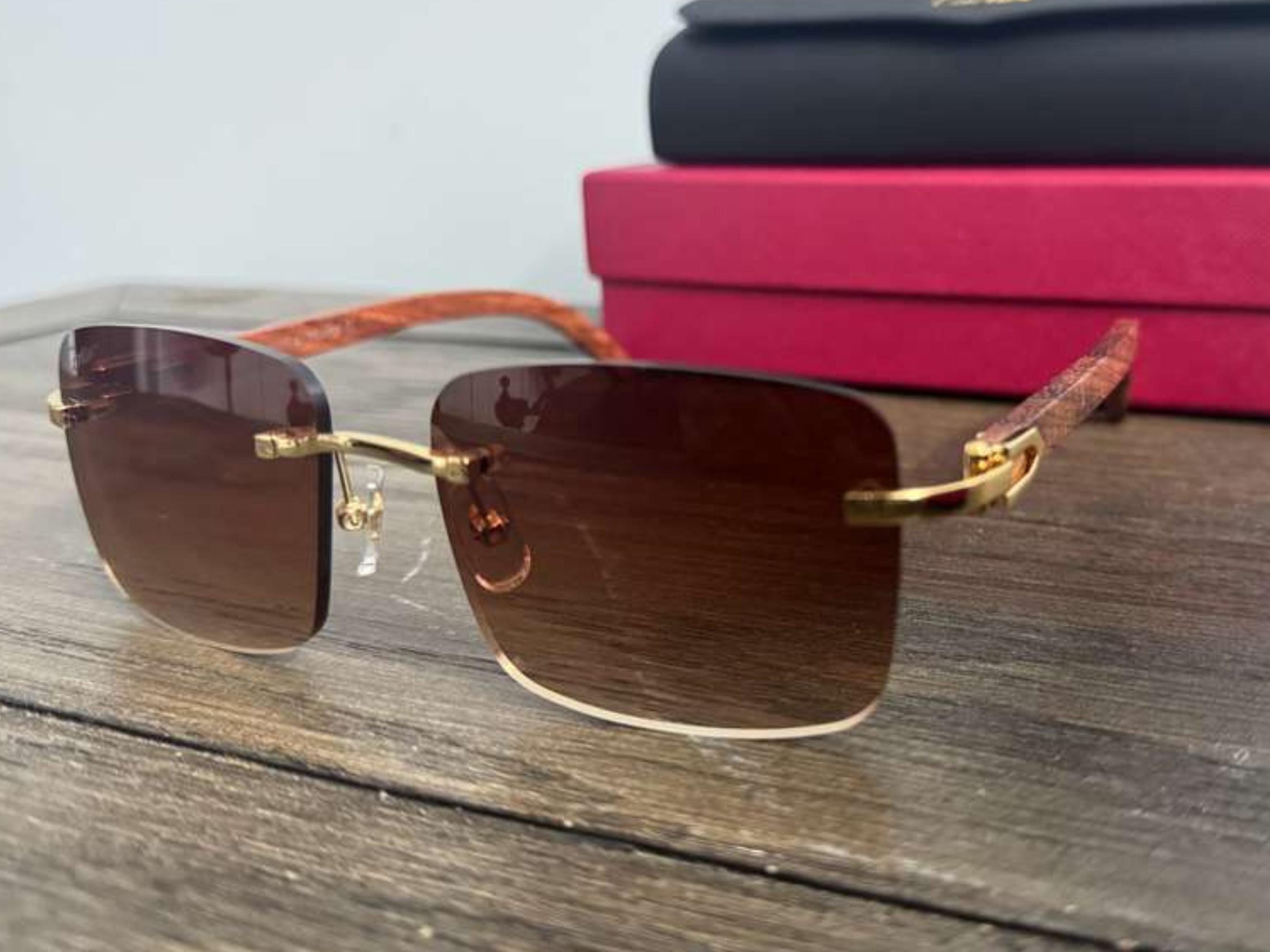 Brown Gradient Rimless Sunglasses with Genuine Moissanite Accents Brown/Gold Classic Rectangle Rimless Gradient Sunglasses  main image 4