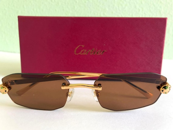 Cartier Snake Gold Frame Sunglasses, Vintage Brown Lens Cartier