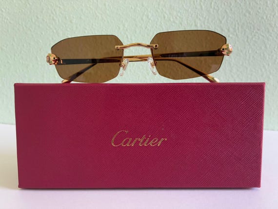 Cartier Snake Gold Frame Sunglasses, Vintage Brown Lens Cartier