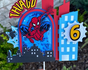 Spiderman inspired personalized cake topper party decoration