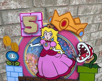 Princess Peach super Mario Bros inspired personalized cake topper party decoration