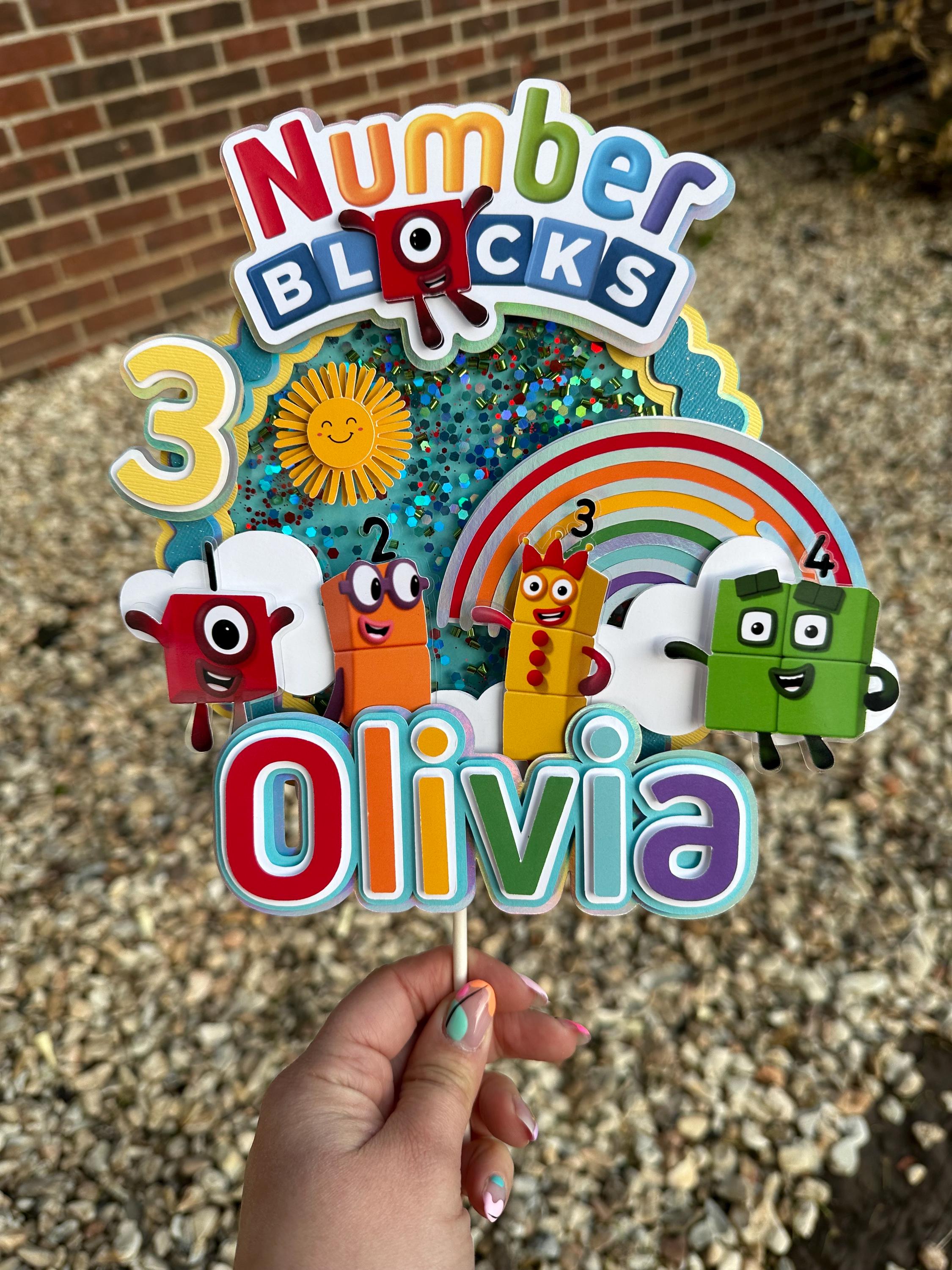 Numberblocks inspired personalized cake topper party decoration