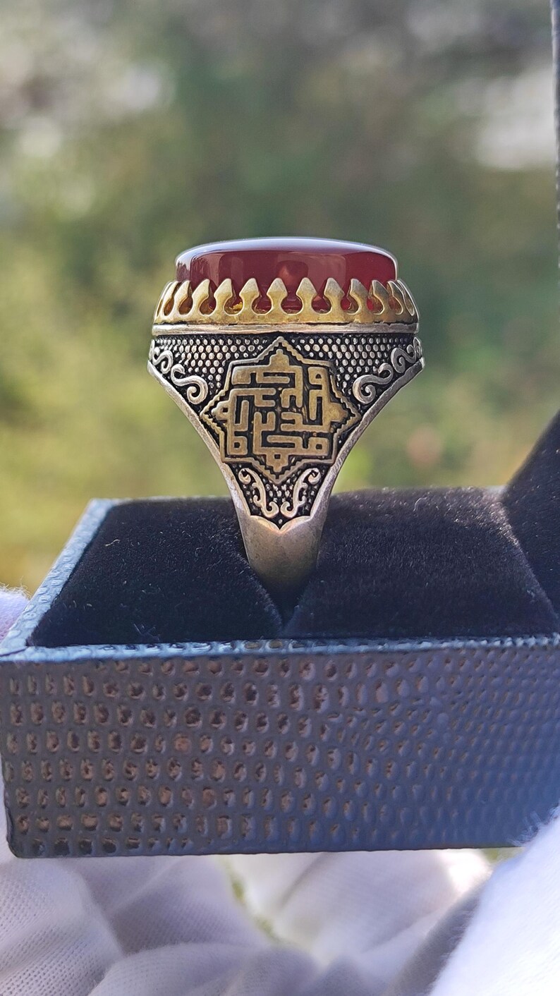 Islamic Ring| Red Aqeeq Ring| Imam Ali Prophet Muhammad Kufic Agate ...