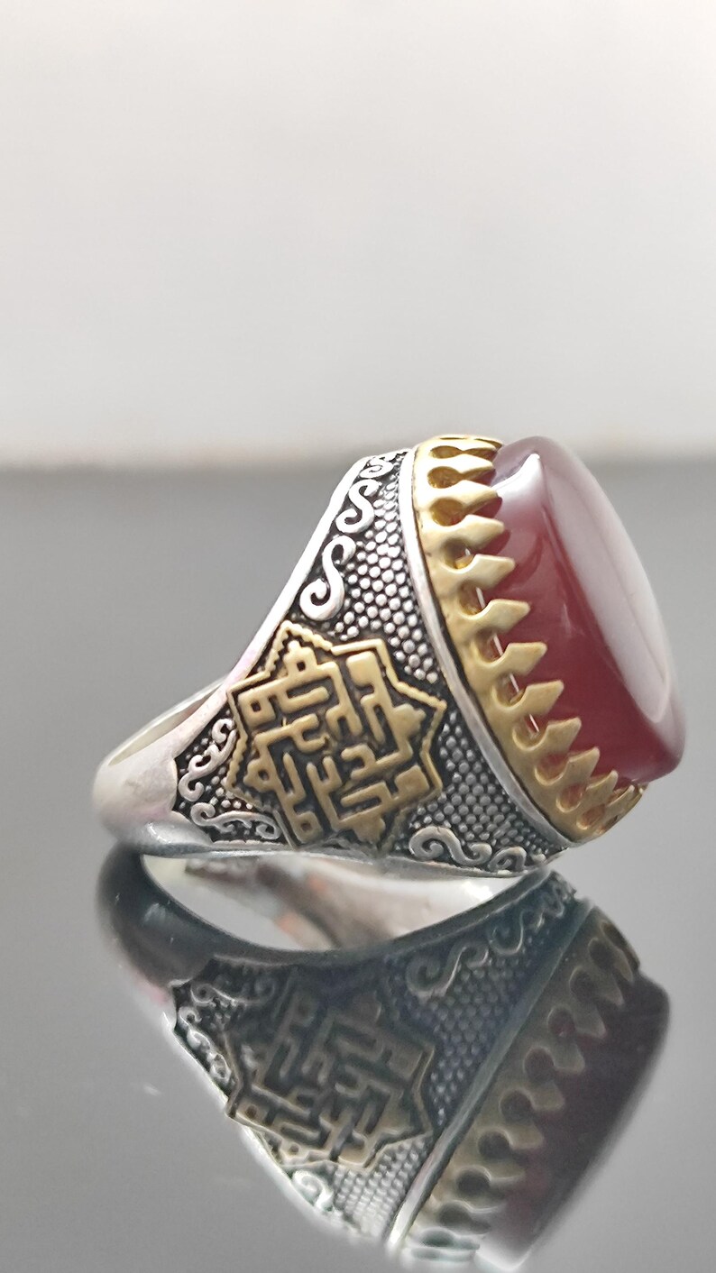 Islamic Ring| Red Aqeeq Ring| Imam Ali Prophet Muhammad Kufic Agate ...