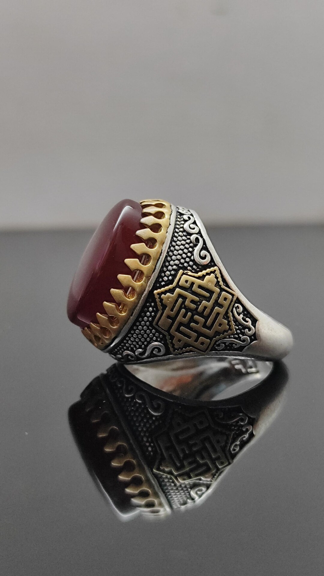 Islamic Ring| Red Aqeeq Ring| Imam Ali Prophet Muhammad Kufic Agate ...