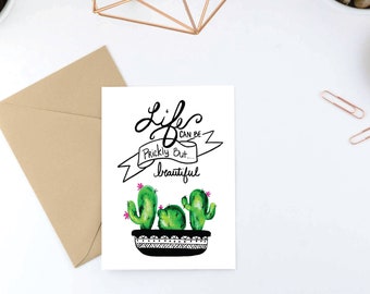 Instant Download - DIY Blank Life Can be Prickly but Beautiful Cactus Watercolor Note Card Avery 8315