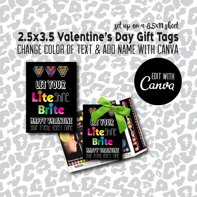 Canva Editable LiteBrite Valentine's Printable, Glow Valentine, Class Valentine, Easy Valentine, Teacher Valentine, Glow Stick Valentine image 1