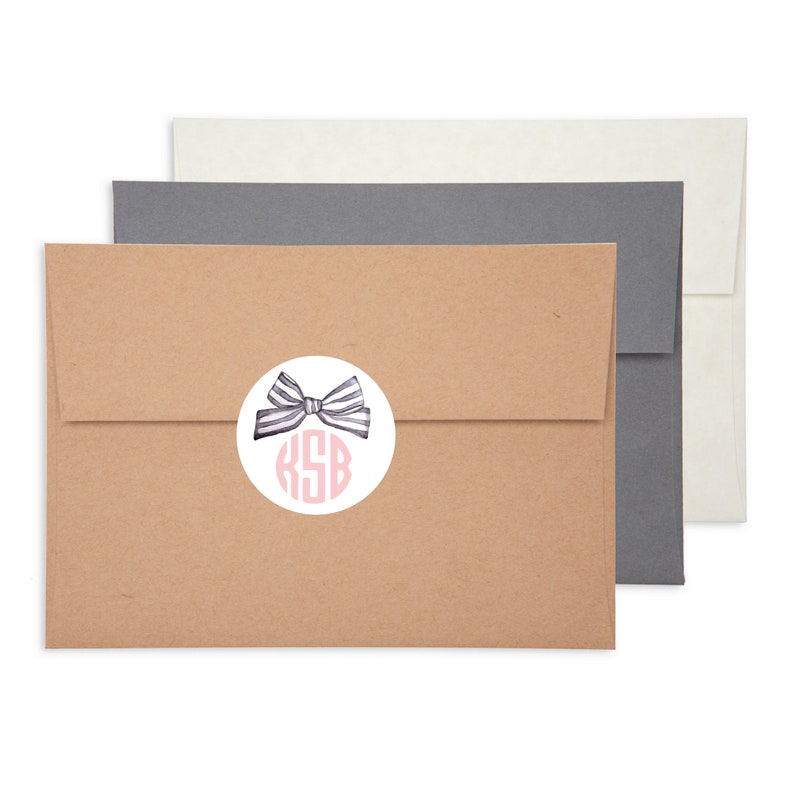 DIY Customizable Monogram Bow Note Card Avery 8315 Matching 2 Inch 