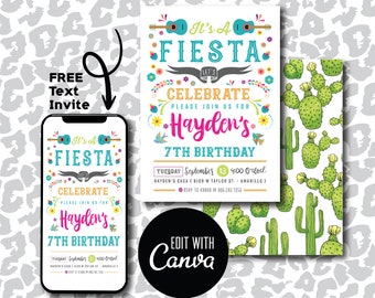 Instant Download Canva Editable Fiesta Happy Birthday Invitation Party Invite Mexican Cactus Succulent Desert Fiesta