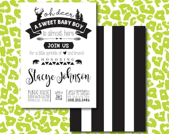 DIY Vintage Camping, Deer, Lumber Jack, Forest Baby shower Theme Invitation
