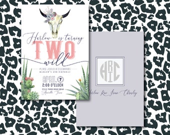 DIY or Print Cactus and Succulent Turning TWO wild birthday invitation