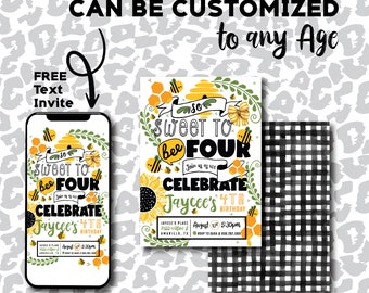 Editable Bee Birthday Invitation Honey Bee Birthday Party Bee Birthday So Sweet To Bee Three Party Bee-Day any age Birthday