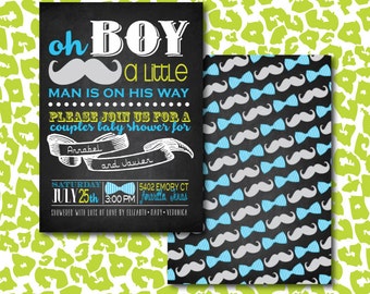 DIY Baby Boy Couples Shower Mustache Invitation