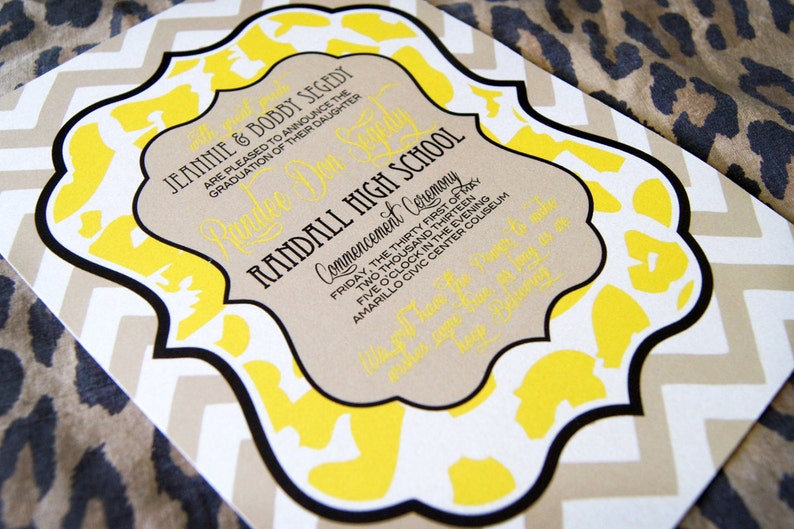Leopard Graduation Invitations DIY Tan Chevron and Yellow Leopard Graduation Invitation With Pictures ...